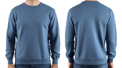 Dusty blue sweatshirt showcased on a male model offers versatile apparel for designers and merchants looking for cozy casual wear
