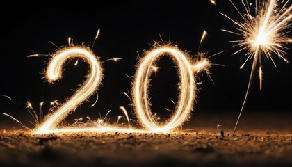Brilliant sparkler light art forming the number twenty