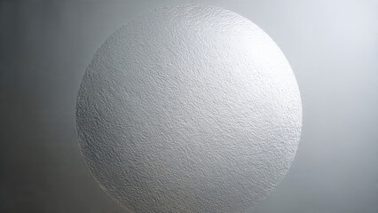 A textured silver sphere or disc with a crinkled surface, set against a subtle grey gradient background, reflecting light softly.
