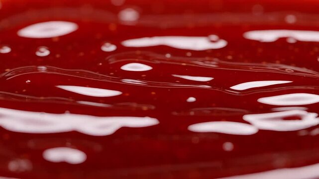 Vibrant red sweet thick fruit jam texture background close-up in macro detail, delicious sticky dessert food cooking ingredient