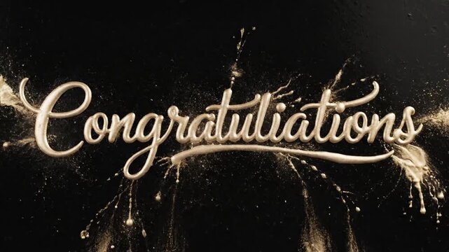 Sparkling Congratulations Animated Text in Golden Motion Against a Black Background for Celebratory Greetings