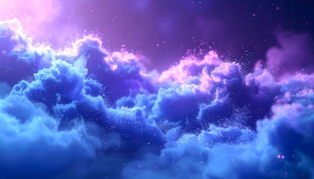Magical Blue-Purple Glitter Cloud. Blurred Glitter Bokeh Confetti Lights Background