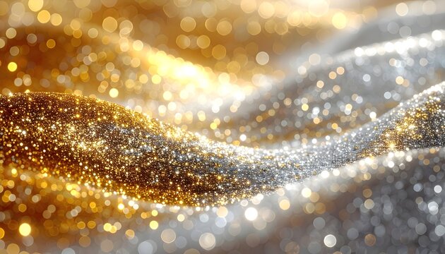 Elegant Silver & Gold Shine. Blurred Glitter Bokeh Confetti Lights Background