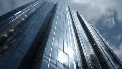 Medium shot of glassembedded architectural facade roll forming highlighting sleek reflective surfaces and dynamic light interplay on modern building exteriors