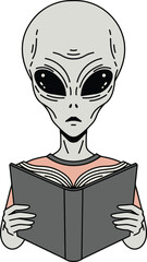 Grey Alien Reading a Book