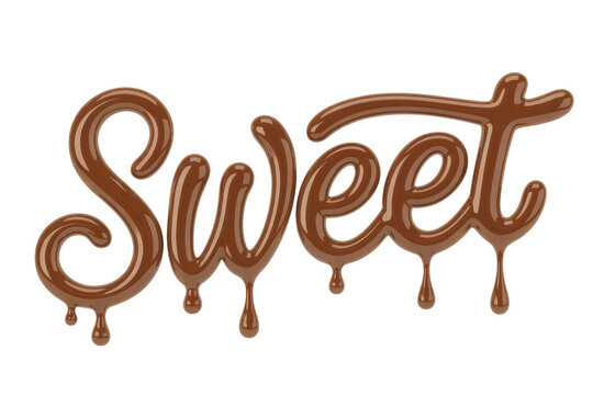 The word 'Sweet' is rendered in a glossy, melting chocolate or caramel style with delightful drips, creating a delicious and appealing visual. background removed