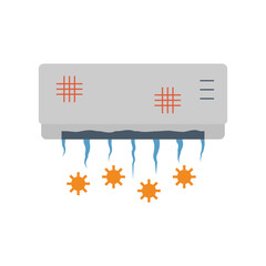 Broken and dirty air conditioning indoor unit vector icon in thin outline style, illustrating malfunctioning AC system. Represents cooling problems, low efficiency and need for cleaning, repair.