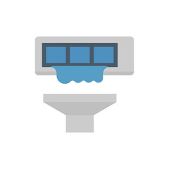 Water leak vector icon for air conditioning HVAC system, water dripping into a tray. AC malfunction, condensation issues, clogged drain, need for service, repair and maintenance.