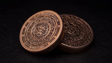 Medium shot of doublesided custom medallion highlighting intricate designs on both faces ideal for unique branding and commemorative gifts.