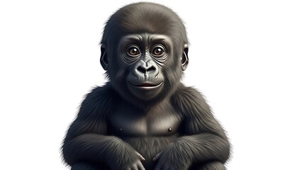 A young gorilla sits with its hands resting in front, looking forward with a curious expression.