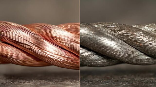 Sidebyside medium shot demonstrating durability and corrosion resistance differences between copper clad and solid copper wires.