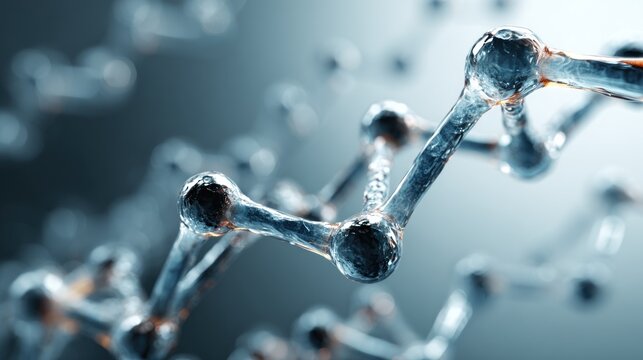 Abstract molecule structure with interconnected spheres on blue gradient background