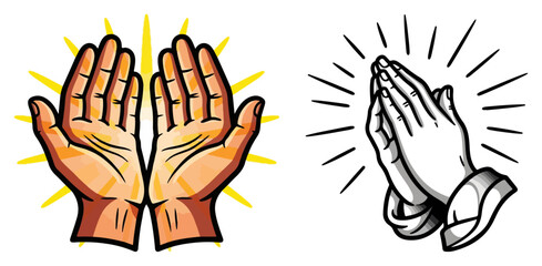 Praying Hands Christian Religious Symbol. Vector Illustration of Prayer and Worship Gesture.
