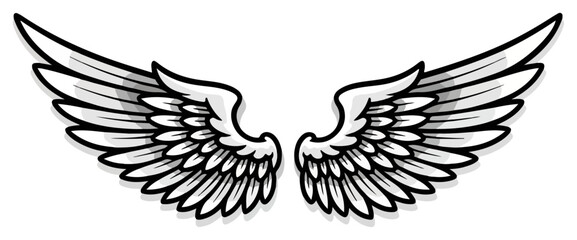Classic Angel Wings in a Vintage Tattoo Style. Hand drawn heraldic symbol. Vector illustration.