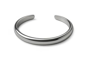 Shiny silver cuff bracelet or bangle isolated on a transparent background