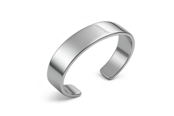 Shiny silver cuff bracelet isolated on a transparent background, elegant and modern.