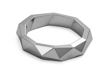 Shiny faceted silver polygonal ring isolated on a transparent background