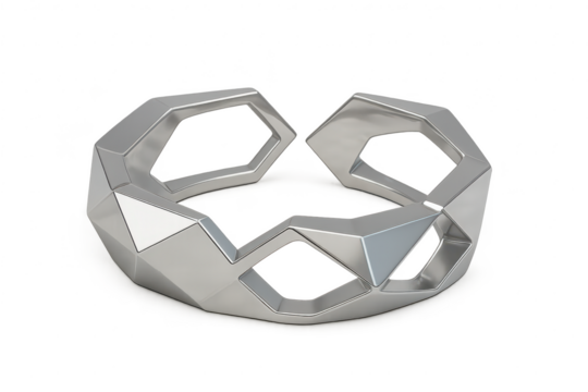 Sleek silver geometric openwork bracelet isolated on transparent background