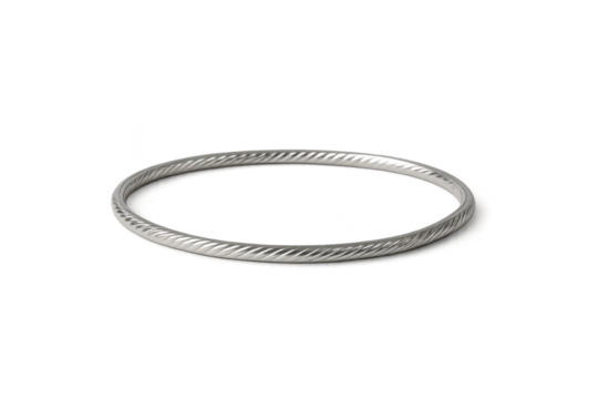 Elegant silver bangle bracelet with textured surface, isolated on transparent background