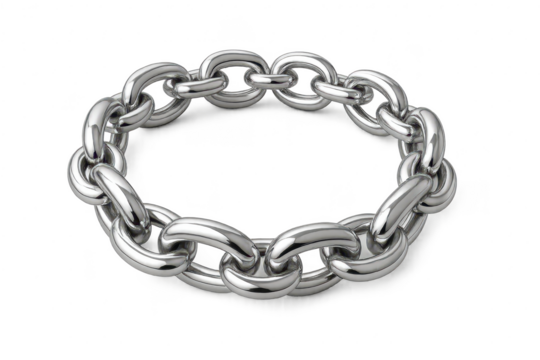 Polished silver chain bracelet, luxury fashion isolated on transparent background.