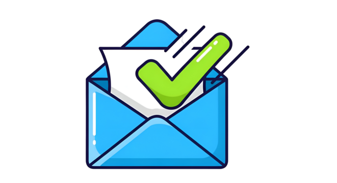 Open envelope with a confirmation checkmark document inside. - Powered by Adobe