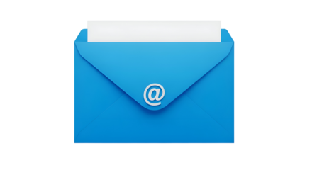 Blue email envelope icon with at symbol for digital communication.
