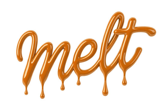 The word 'melt' rendered in a shiny, dripping caramel-like liquid font with a 3D effect, suggesting a sweet, gooey texture. background removed