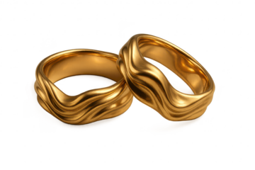 Elegant wavy gold rings, modern design, isolated on transparent background.