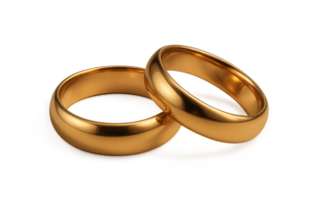 Elegant interlocked gold wedding rings isolated on transparent background