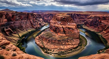 Horseshoe Bend Panorama - Colorado River Carving Through Red Rock Canyon.