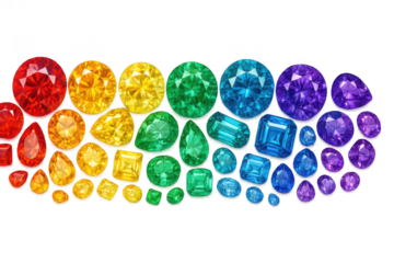 Collection of vivid rainbow colored gemstones isolated on transparent background.