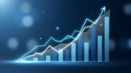 Glowing neon graph shows upward trend and financial growth