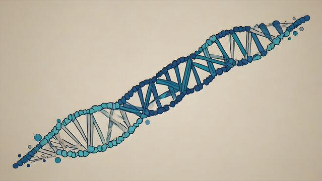 Abstract illustration of a DNA double helix structure with varying shades of blue and light gray, representing genetic code and life sciences - Powered by Adobe