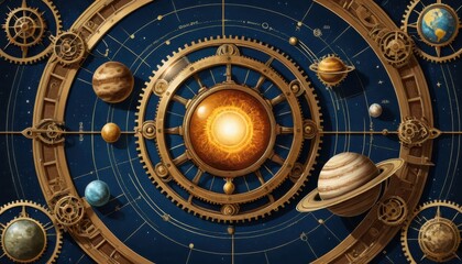 An Ornate Celestial Orrery with Planets and Gears
