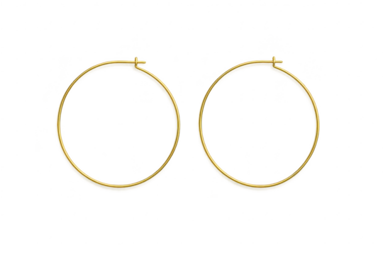 Shiny golden hoop earrings, a pair isolated on transparent background