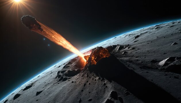Fiery asteroid strikes a barren world from deep space