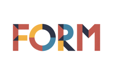 A colorful, geometric illustration spelling 'FORM' with fragmented, multi-toned letters against a solid transparent background. background removed