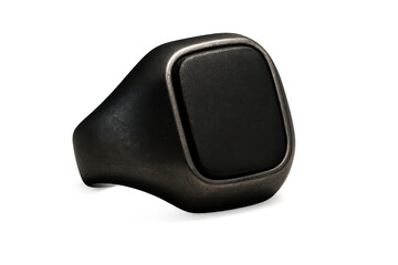 Black onyx signet ring, men's jewelry isolated on transparent background style