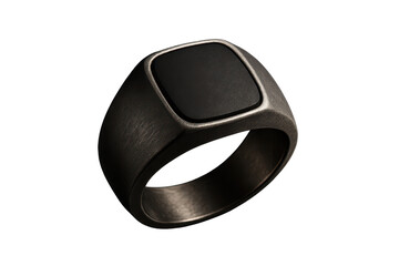 Elegant men's ring with a black onyx stone isolated on transparent background
