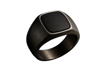 Elegant men's ring with a black onyx stone isolated on transparent background