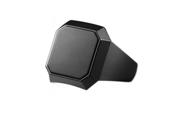 Elegant black signet ring isolated on transparent background, stylish design