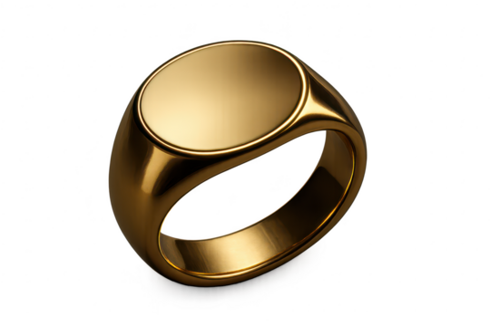 Elegant gold signet ring isolated on transparent background, stylish jewelry
