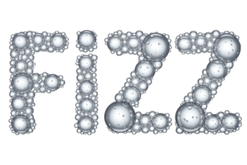 The word "FIZZ" is creatively spelled out with interconnected, clear liquid bubbles, evoking effervescence and a refreshing sensation. background removed