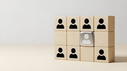 Unique person stands out from the crowd in a group of identical figures