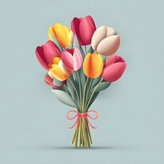 A Vibrant Bouquet of Tulips Tied with a Pink Ribbon Image