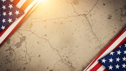 American legacy and resilience symbolized by the nation's flags on a cracked, weathered surface