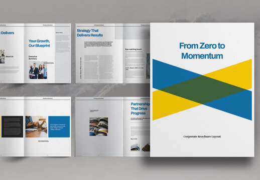 From Zero To Momentum Blue And Yellow Studio Brochure Layout