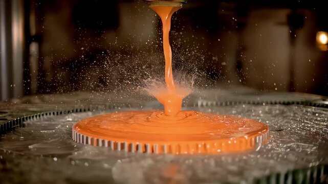 Medium shot showing alcoholbased core wash being evenly sprayed onto sand cores highlighting quickdrying properties for efficient defect prevention in foundry work.