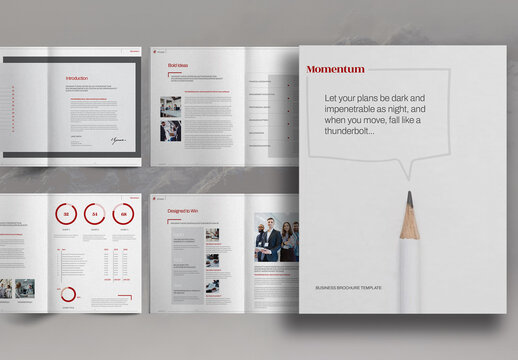 Momentum Gray And Dark Red Studio Promo Marketing Brochure Layout