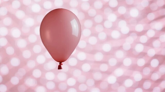 Single pink shiny rubber balloon floating against a bright blurred pink background with bokeh light circles for a festive or party theme